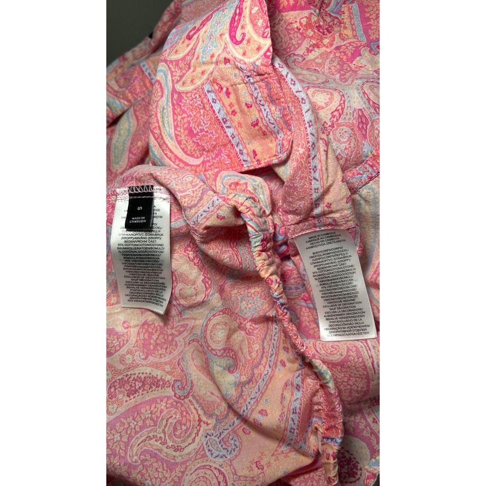 Lauren Ralph Lauren Pajama Set Paisley Small Pink 3/4 Sleeve Button Front RLL - Picture 9 of 11